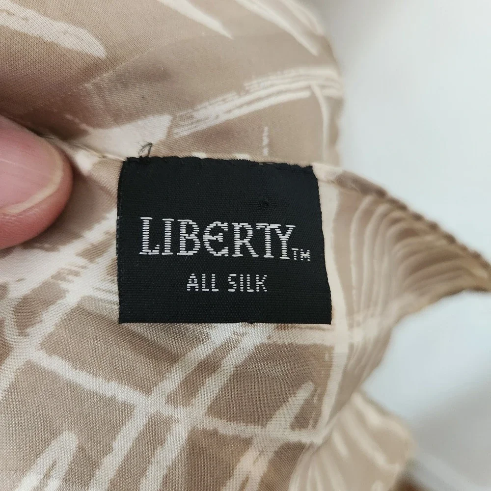 Liberty‎ of London All Silk Scarf Taupe Cream Abstract Linear Print Wrap Luxury